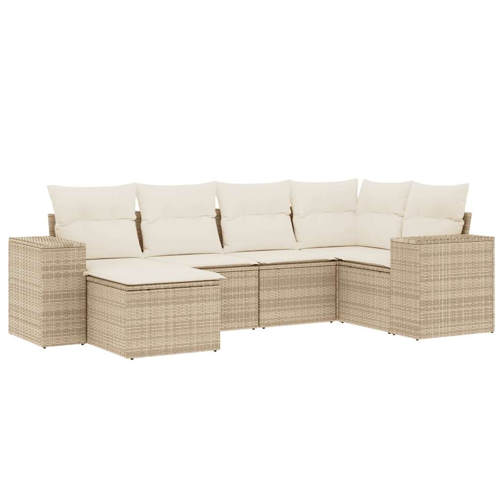 Set Divano da Giardino 6 pz con Cuscini Beige in Polyrattan