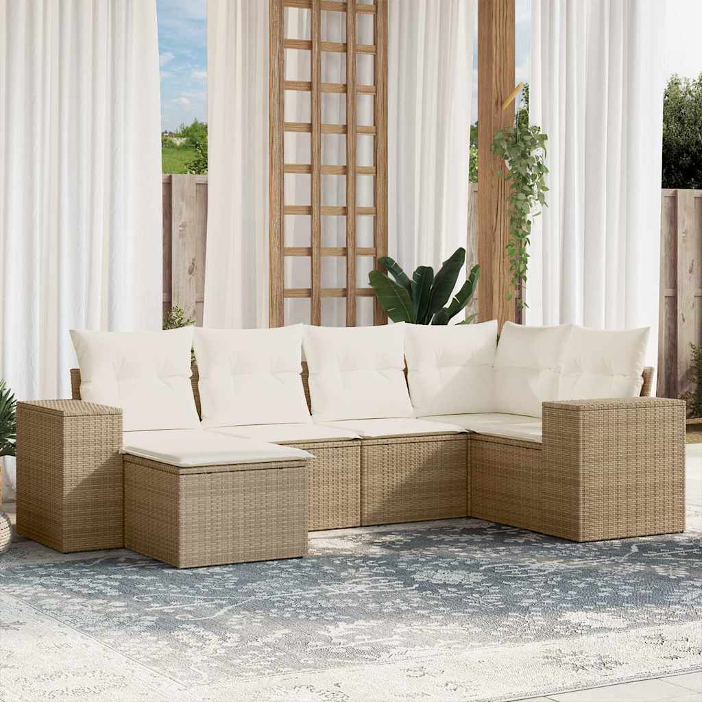 Set Divano da Giardino 6 pz con Cuscini Beige in Polyrattan