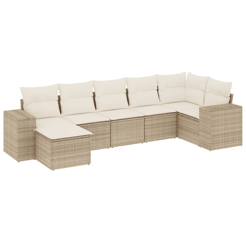 Set Divani da Giardino 7 pz con Cuscini Beige in Polyrattan