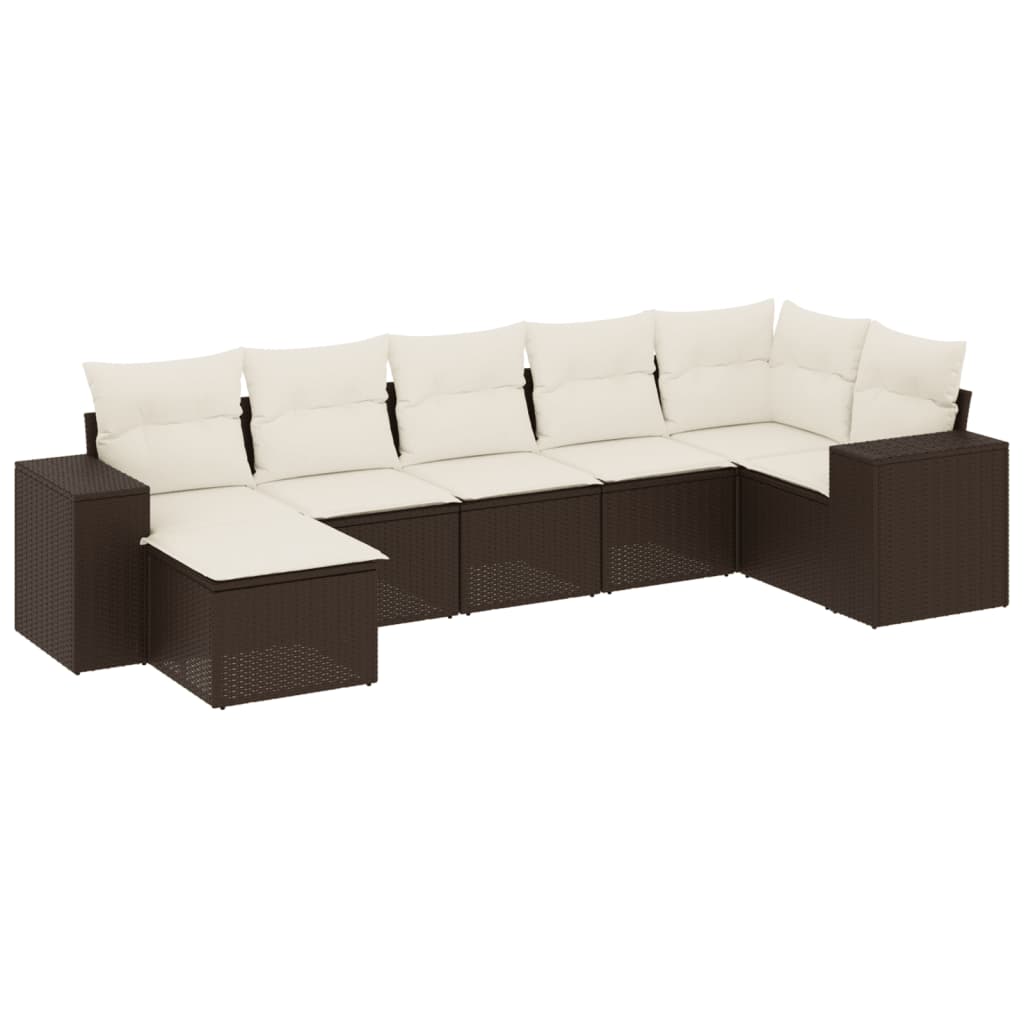 Set Divani da Giardino 7 pz con Cuscini Marrone in Polyrattan