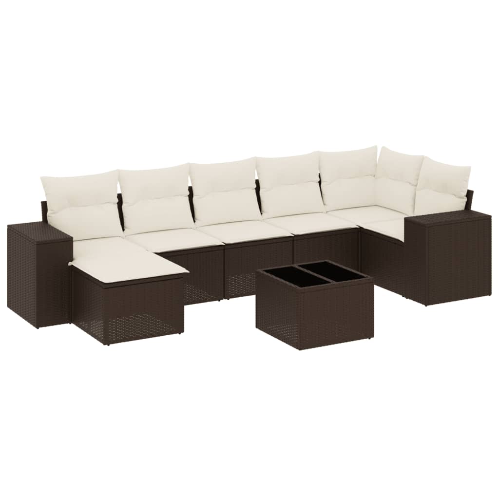 Set Divani da Giardino 8 pz con Cuscini Marrone in Polyrattan