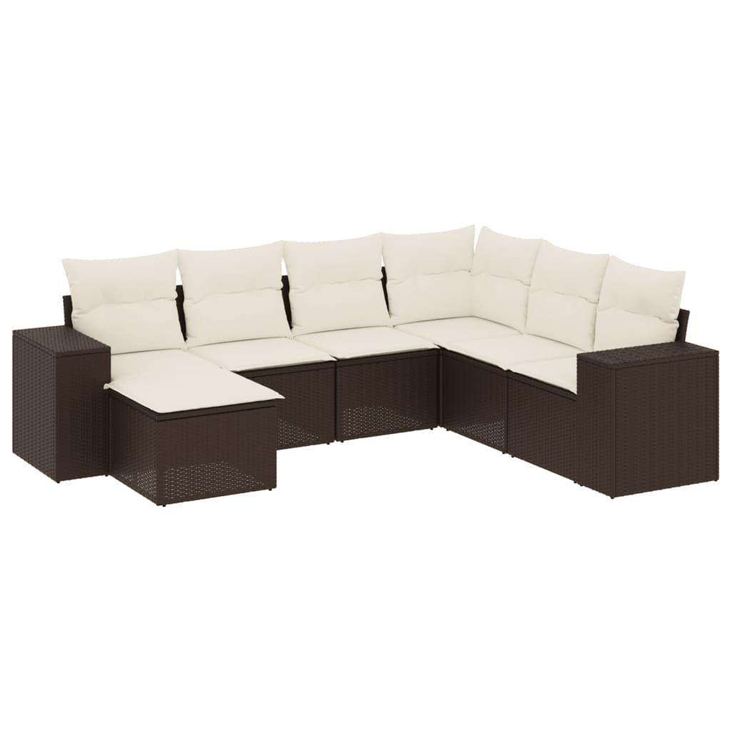 Set Divani da Giardino 7 pz con Cuscini Marrone in Polyrattan