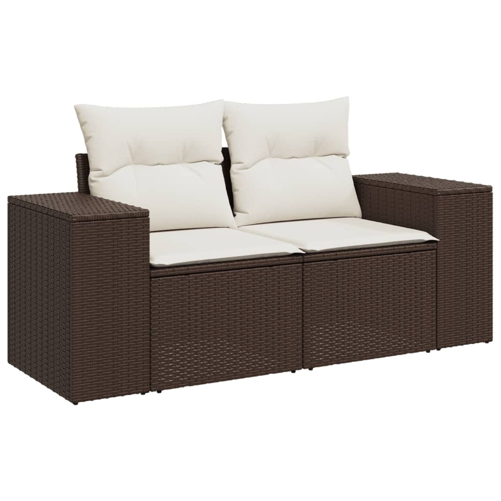 Set Divani da Giardino 7 pz con Cuscini Marrone in Polyrattan