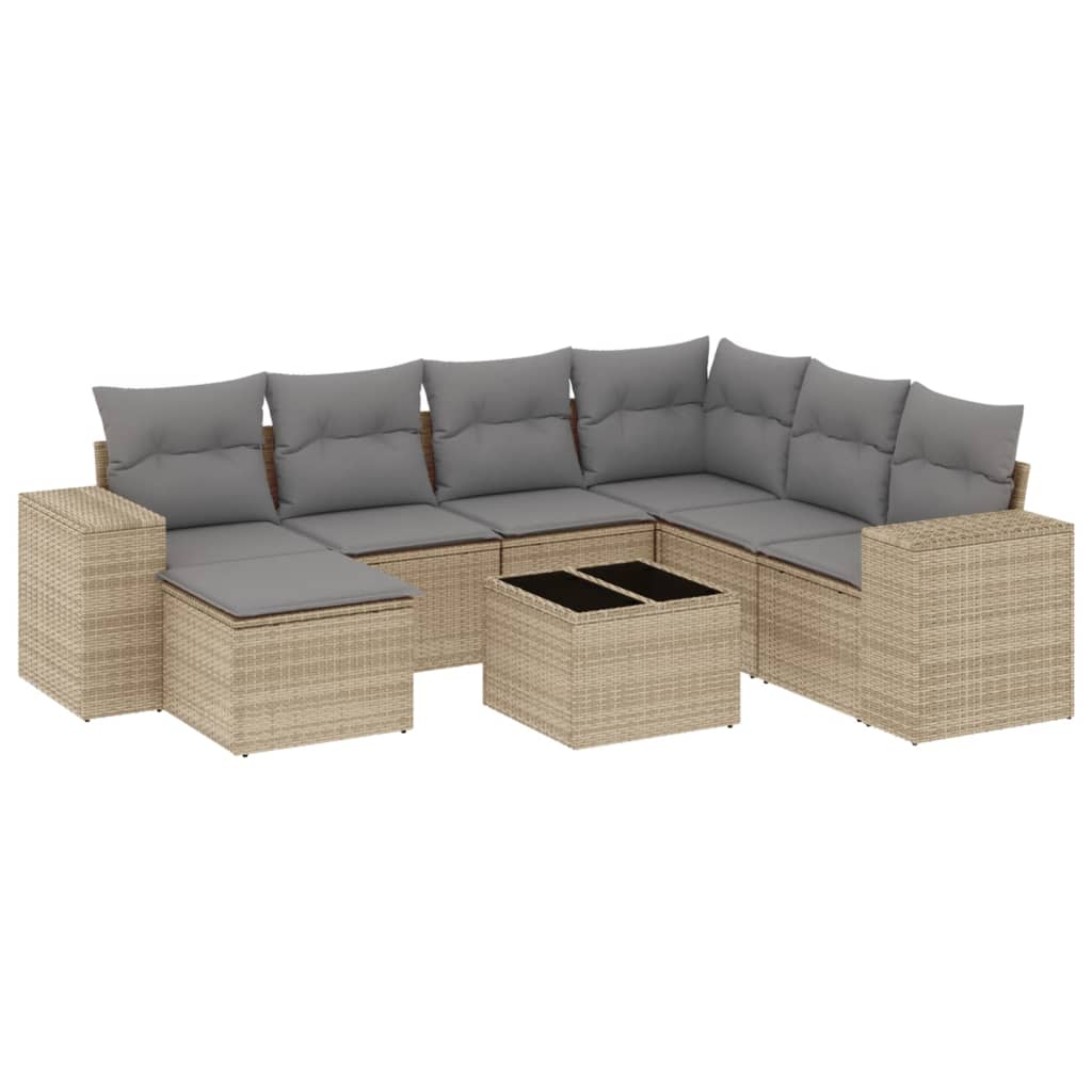 Set Divano da Giardino 8 pz con Cuscini Beige in Polyrattan