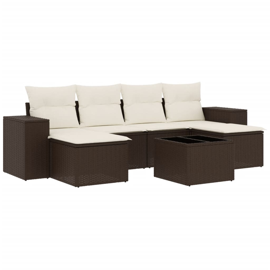 Set Divani da Giardino 7 pz con Cuscini Marrone in Polyrattan