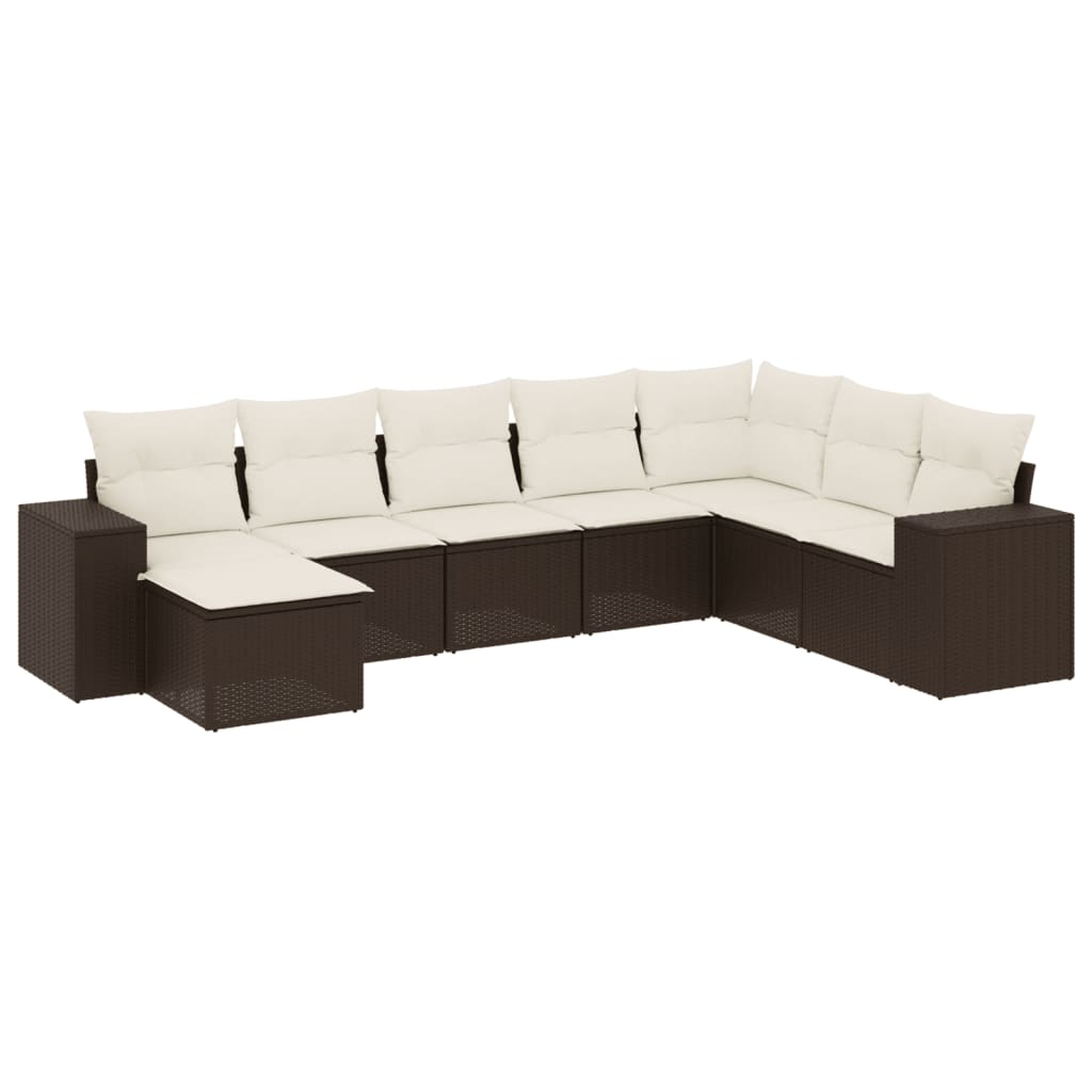 Set Divani da Giardino 8 pz con Cuscini Marrone in Polyrattan