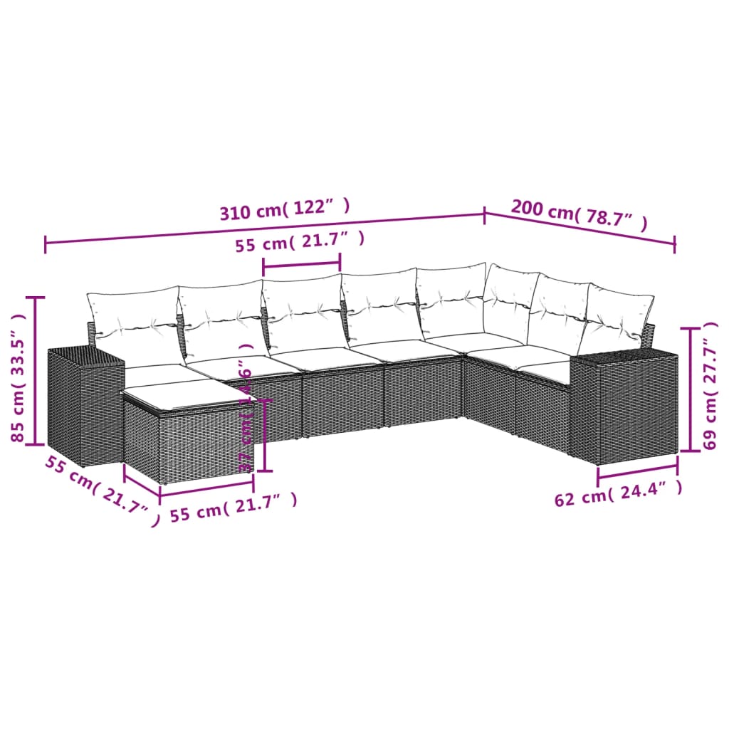 Set Divani da Giardino 8 pz con Cuscini Marrone in Polyrattan