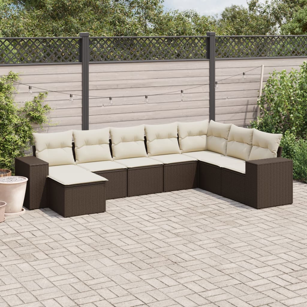 Set Divani da Giardino 8 pz con Cuscini Marrone in Polyrattan