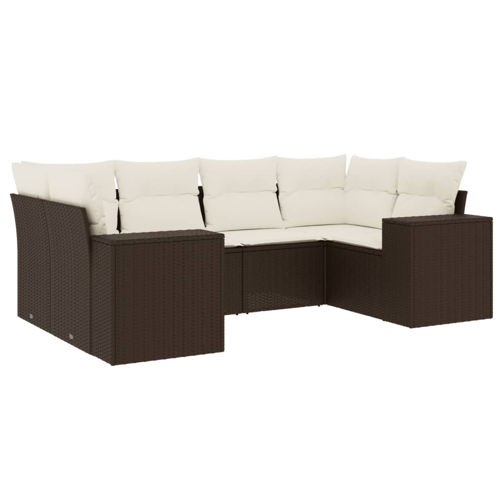 Set Divano da Giardino 6 pz con Cuscini Marrone in Polyrattan