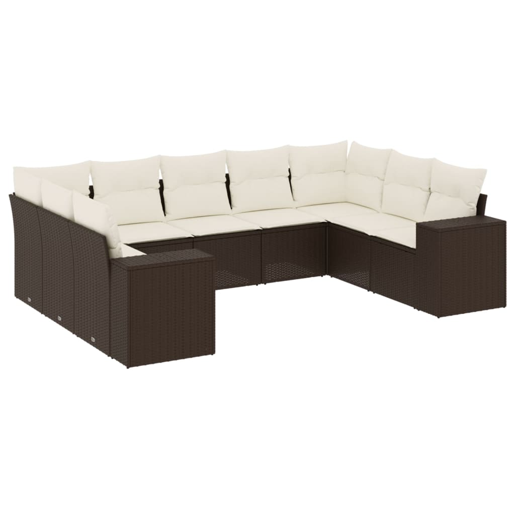 Set Divani da Giardino 9pz con Cuscini Marrone in Polyrattan