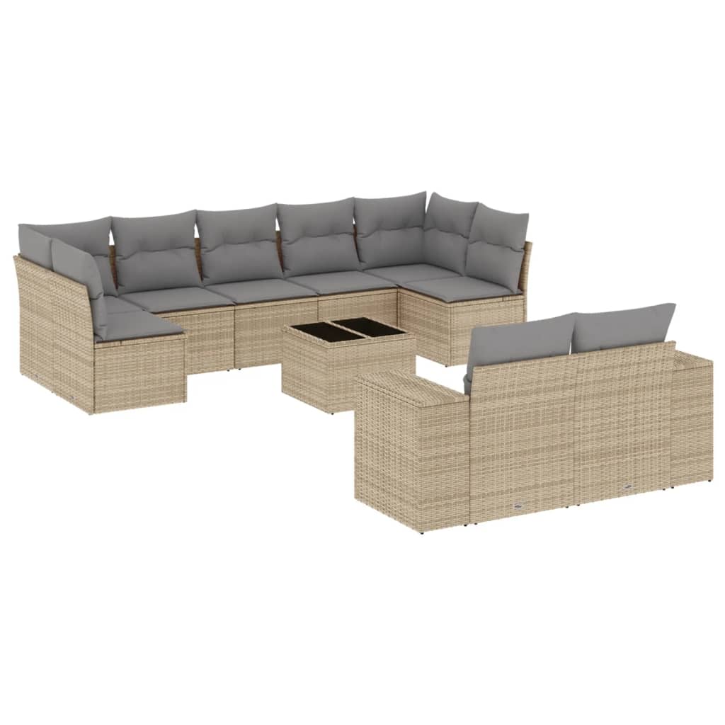 Set Divano da Giardino 10 pz con Cuscini Beige in Polyrattan