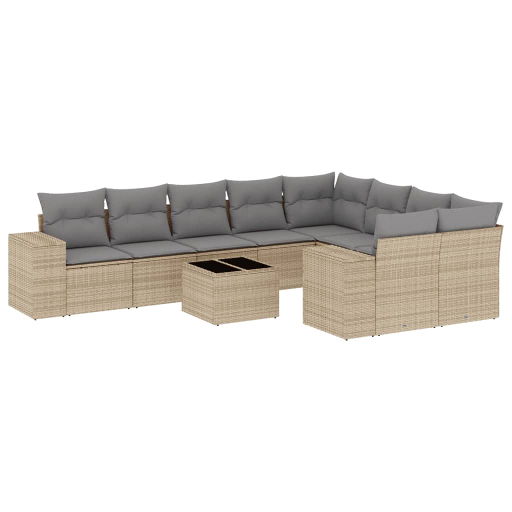 Set Divano da Giardino 10 pz con Cuscini Beige in Polyrattan