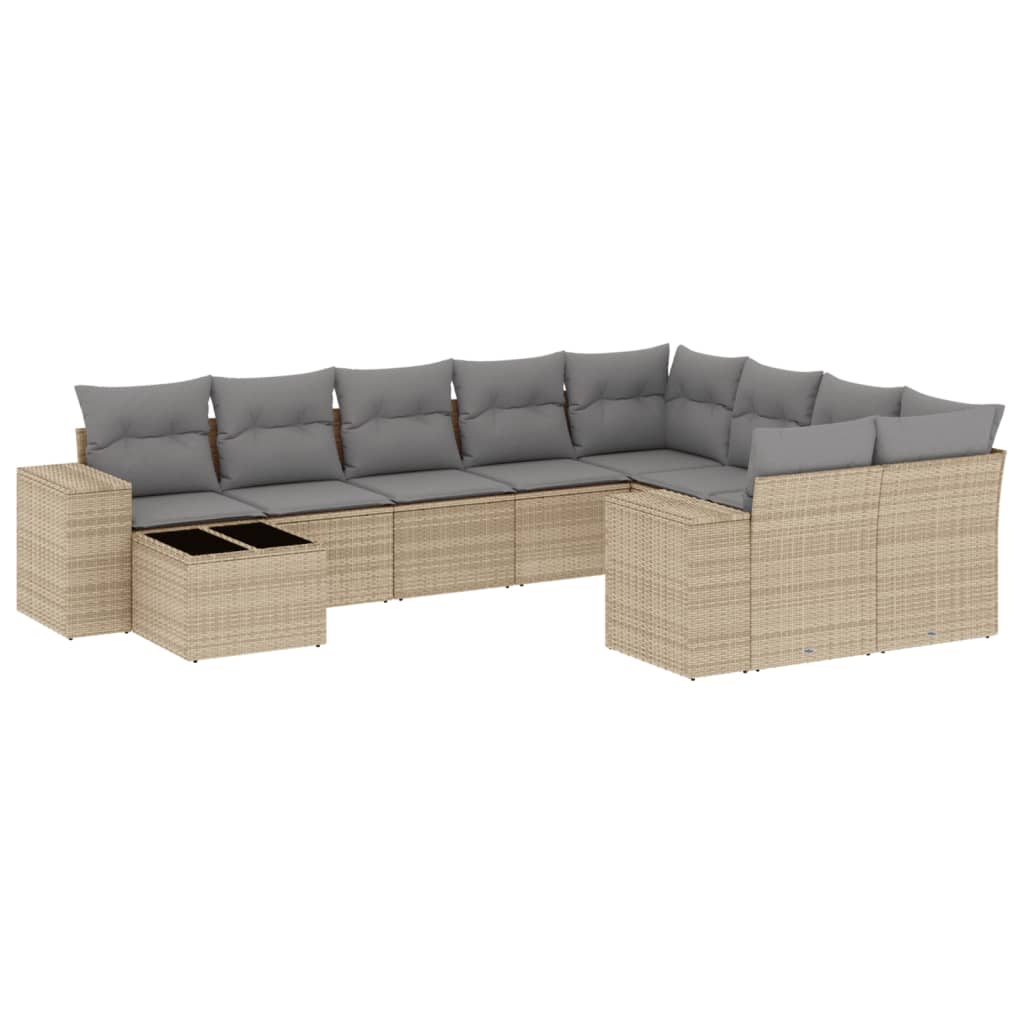 Set Divano da Giardino 10 pz con Cuscini Beige in Polyrattan