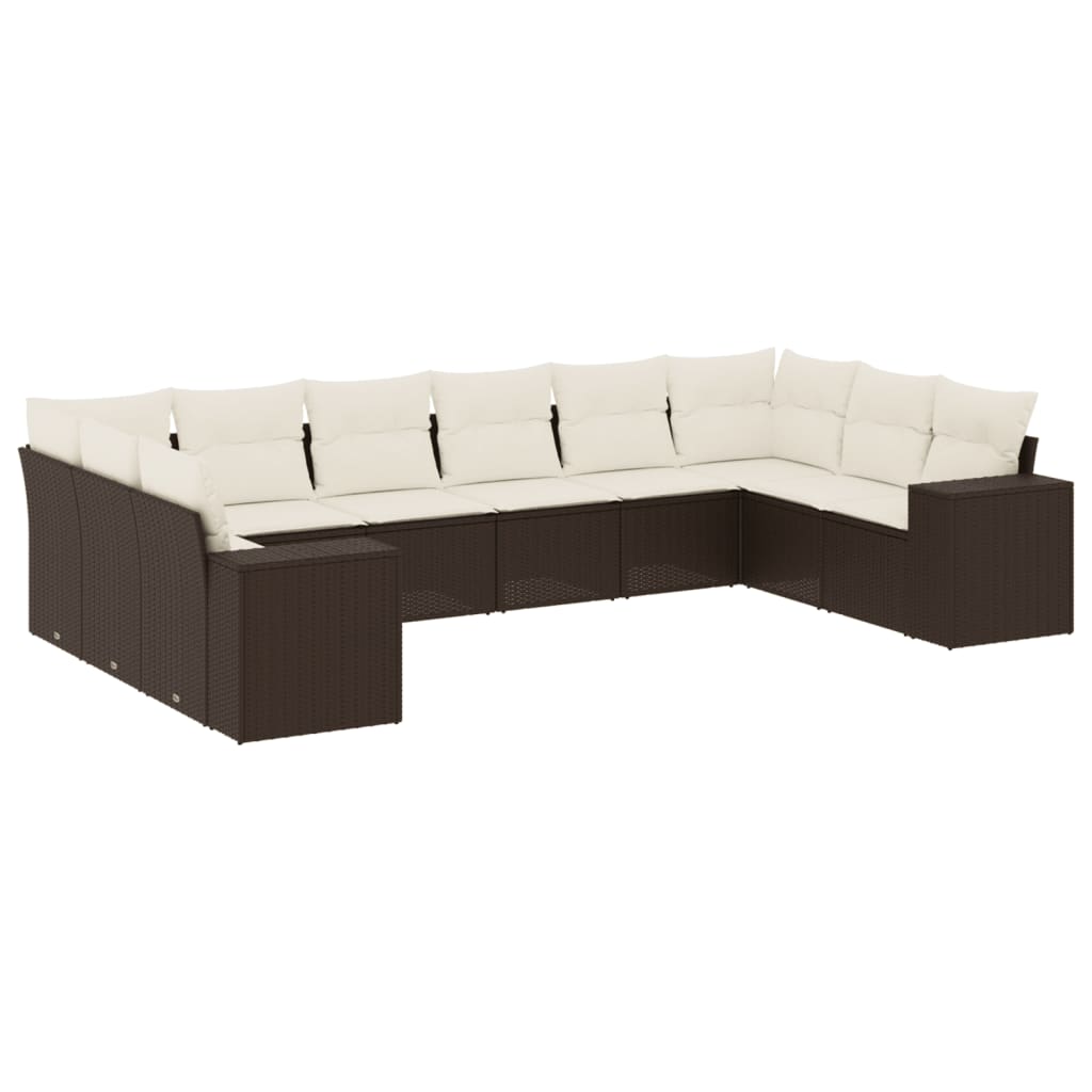 Set Divani da Giardino 10pz con Cuscini in Polyrattan Marrone