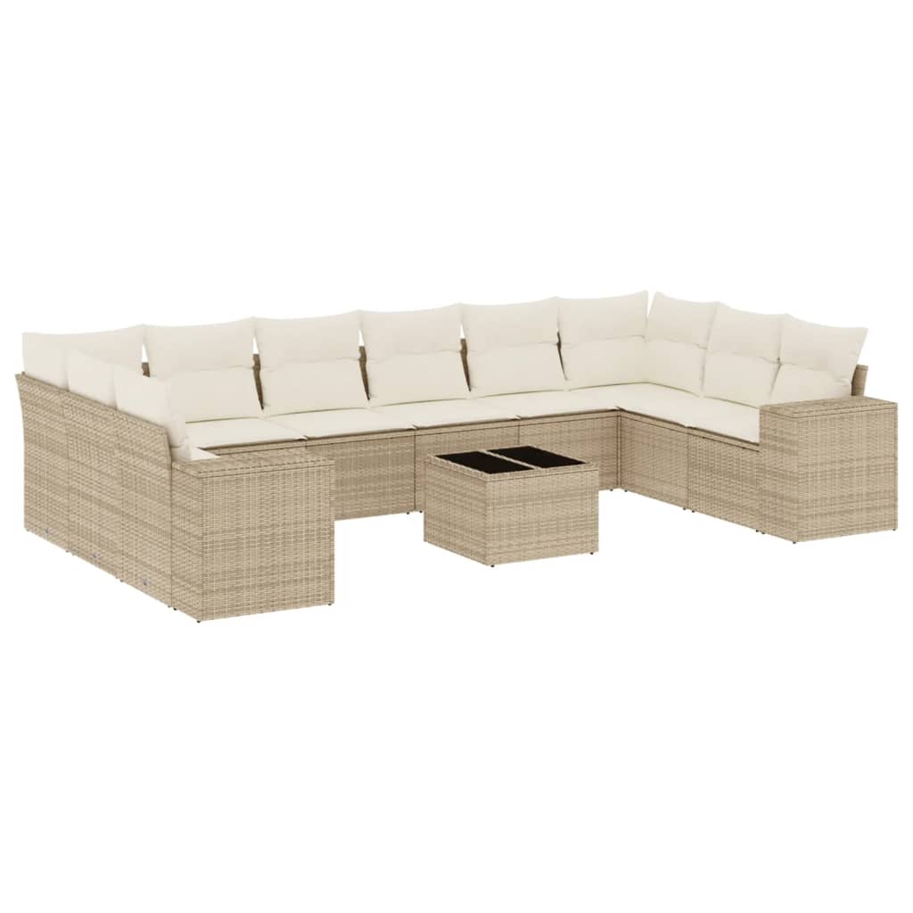 Set Divani da Giardino 11 pz con Cuscini Beige in Polyrattan