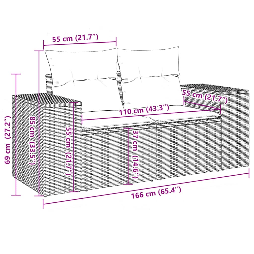 Set Divani da Giardino 10pz con Cuscini in Polyrattan Marrone