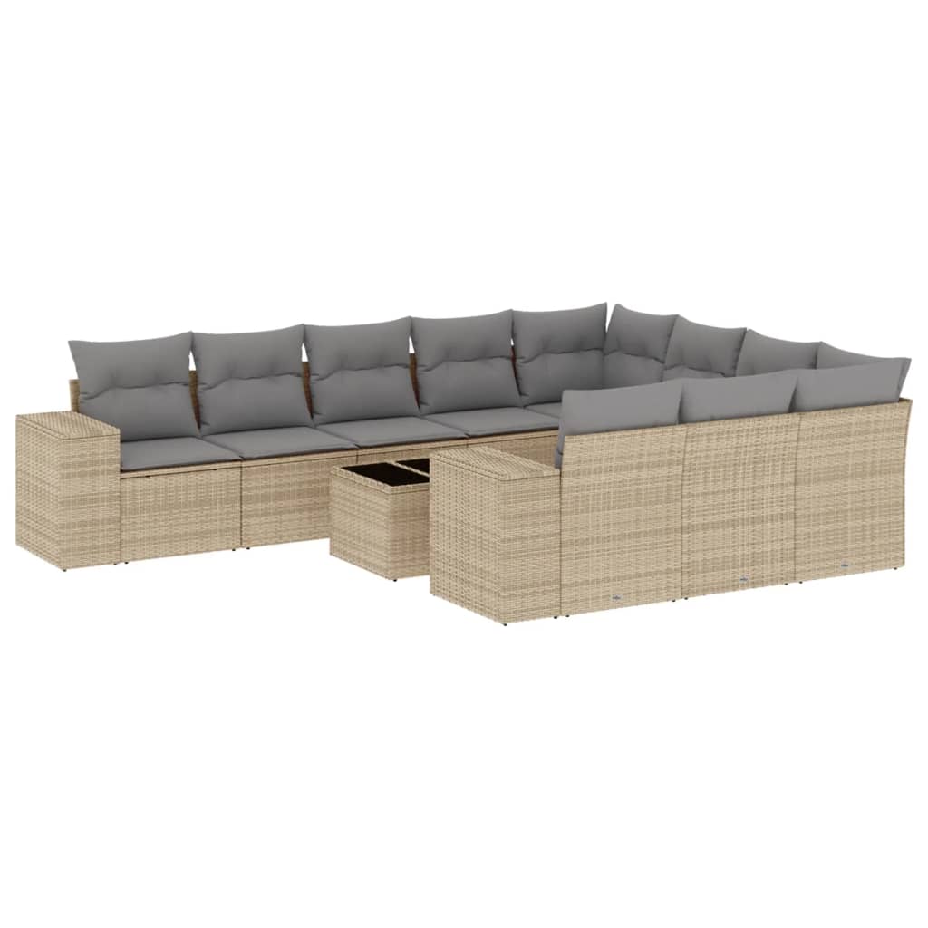 Set Divani da Giardino 11 pz con Cuscini Beige in Polyrattan