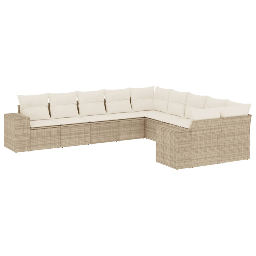 Set Divano da Giardino 10 pz con Cuscini Beige in Polyrattan