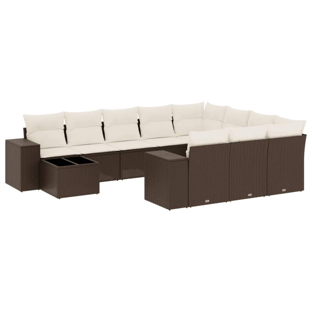 Set Divani da Giardino 11 pz con Cuscini Polyrattan Marrone