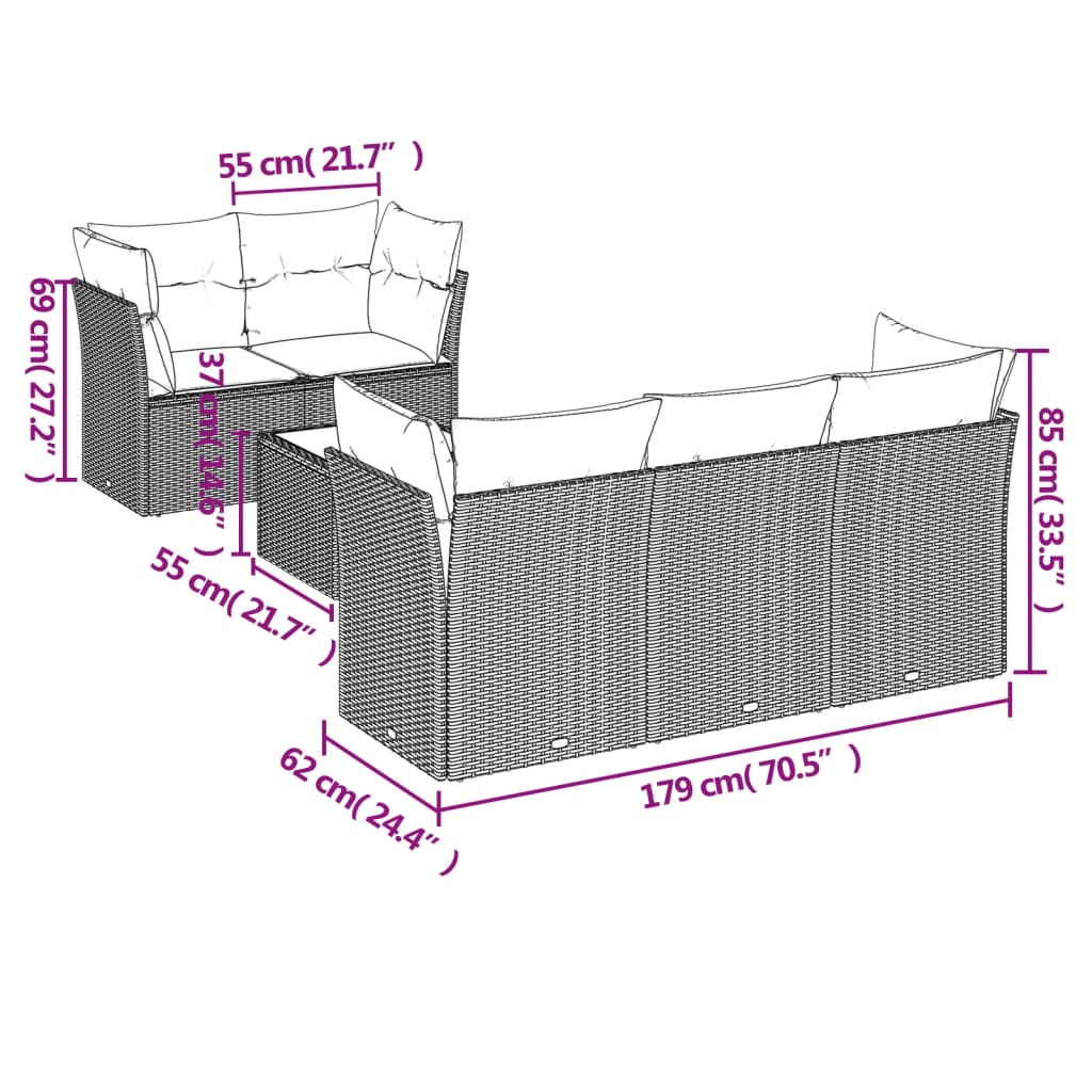 Set Divano da Giardino 6 pz con Cuscini Marrone in Polyrattan