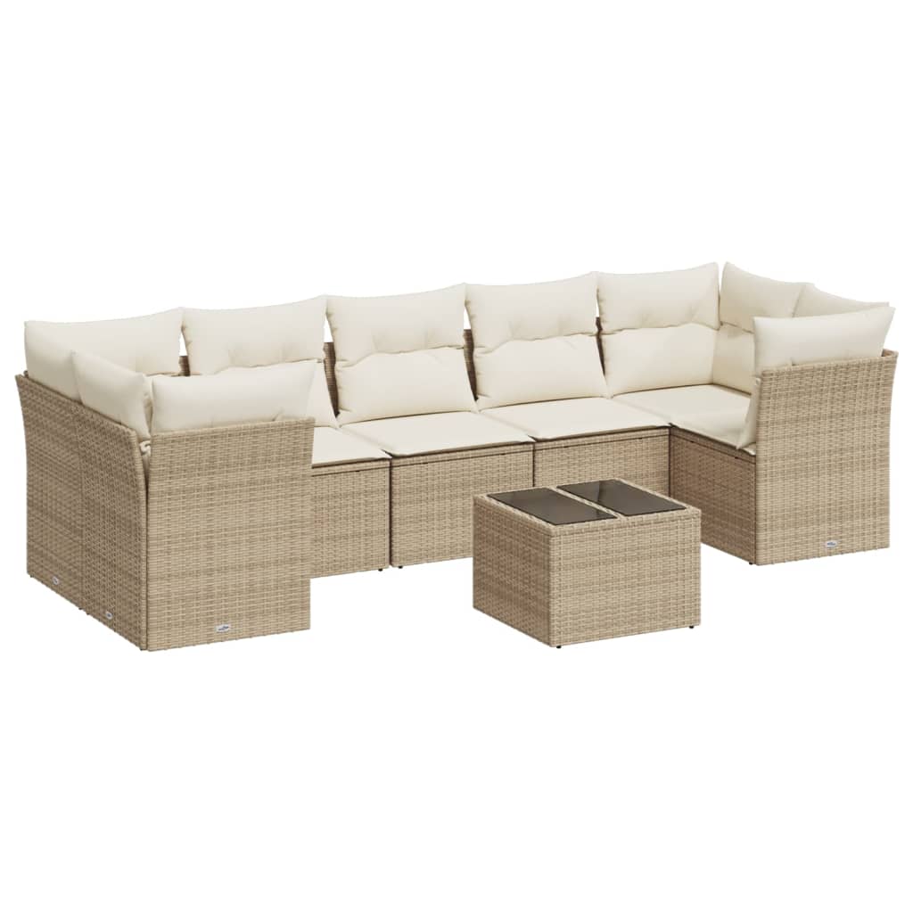 Set Divano da Giardino 8 pz con Cuscini Beige in Polyrattan