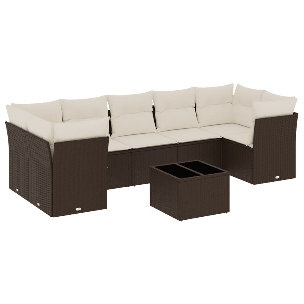 Set Divani da Giardino 8 pz con Cuscini Marrone in Polyrattan