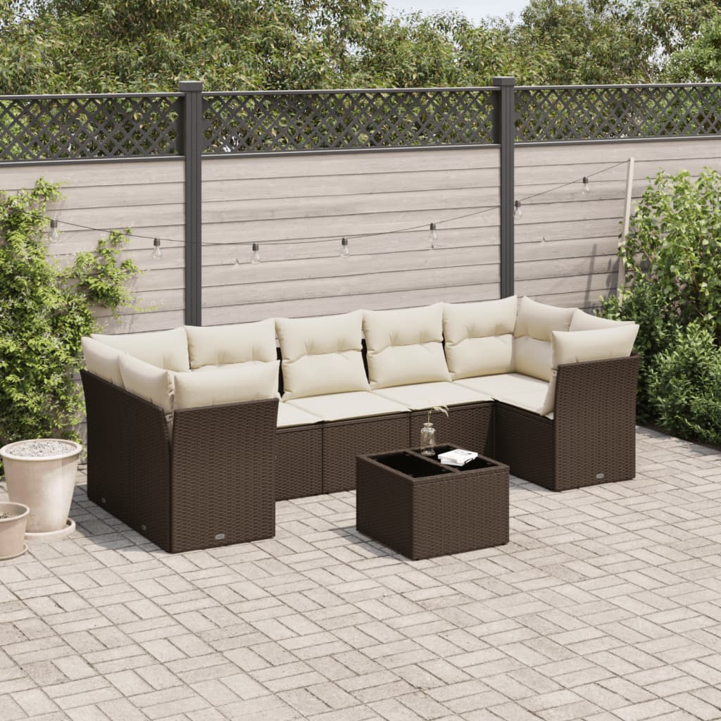 Set Divani da Giardino 8 pz con Cuscini Marrone in Polyrattan