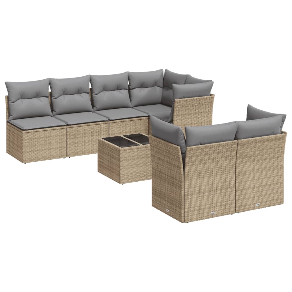 Set Divano da Giardino 8 pz con Cuscini Beige in Polyrattan