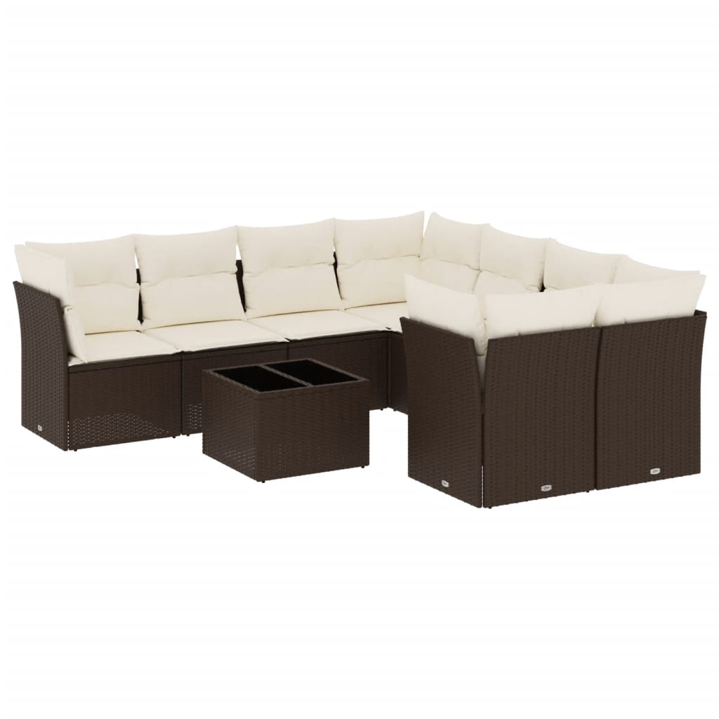 Set Divani da Giardino 9pz con Cuscini Marrone in Polyrattan