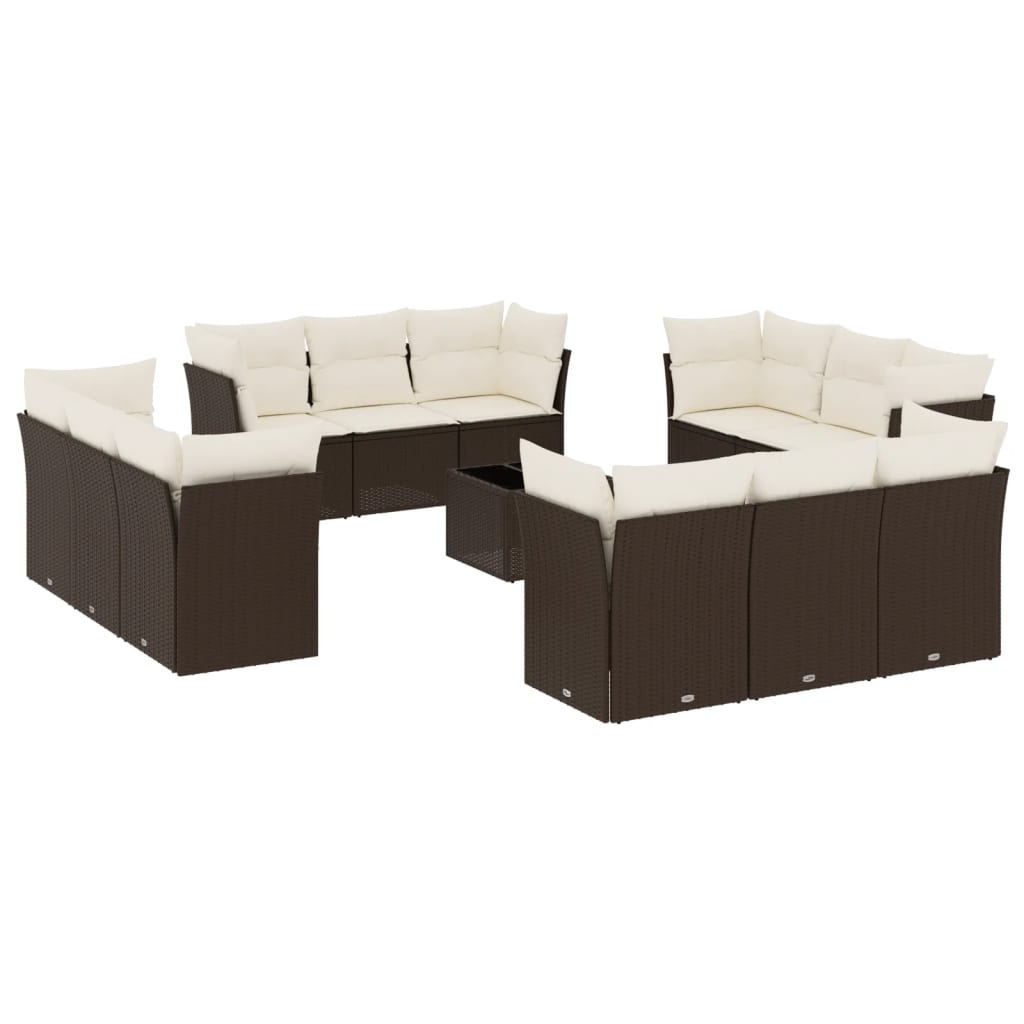 Set Divani da Giardino 13 pz con Cuscini Marrone in Polyrattan