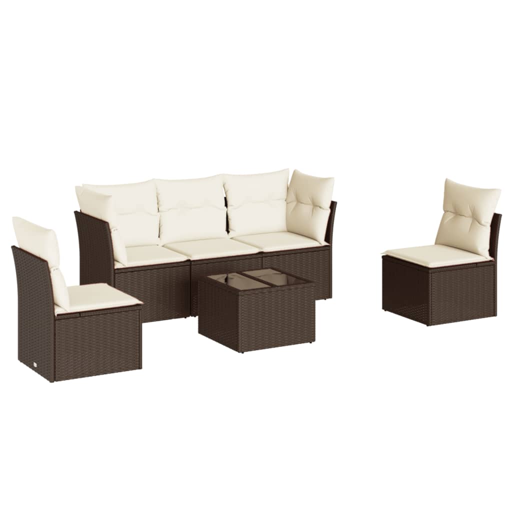 Set Divano da Giardino 6 pz con Cuscini Marrone in Polyrattan