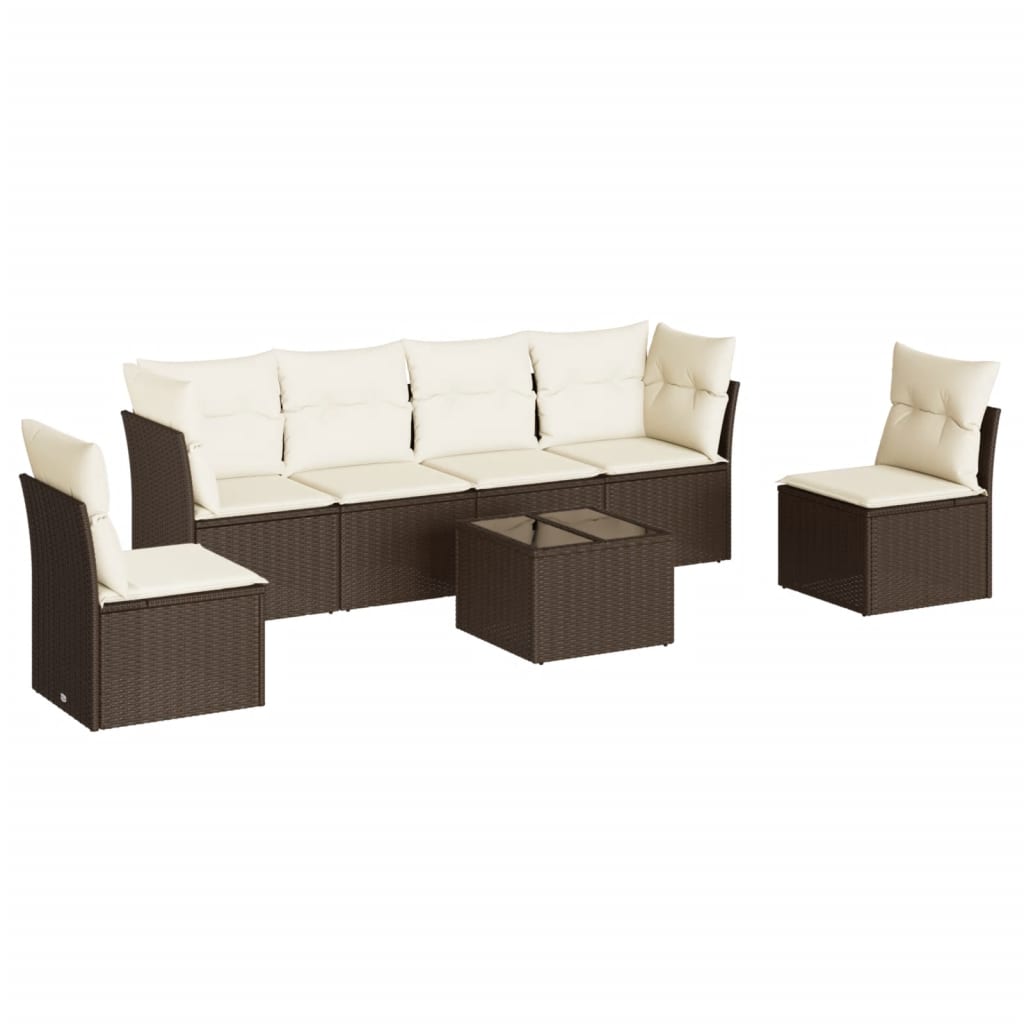 Set Divani da Giardino 7 pz con Cuscini Marrone in Polyrattan