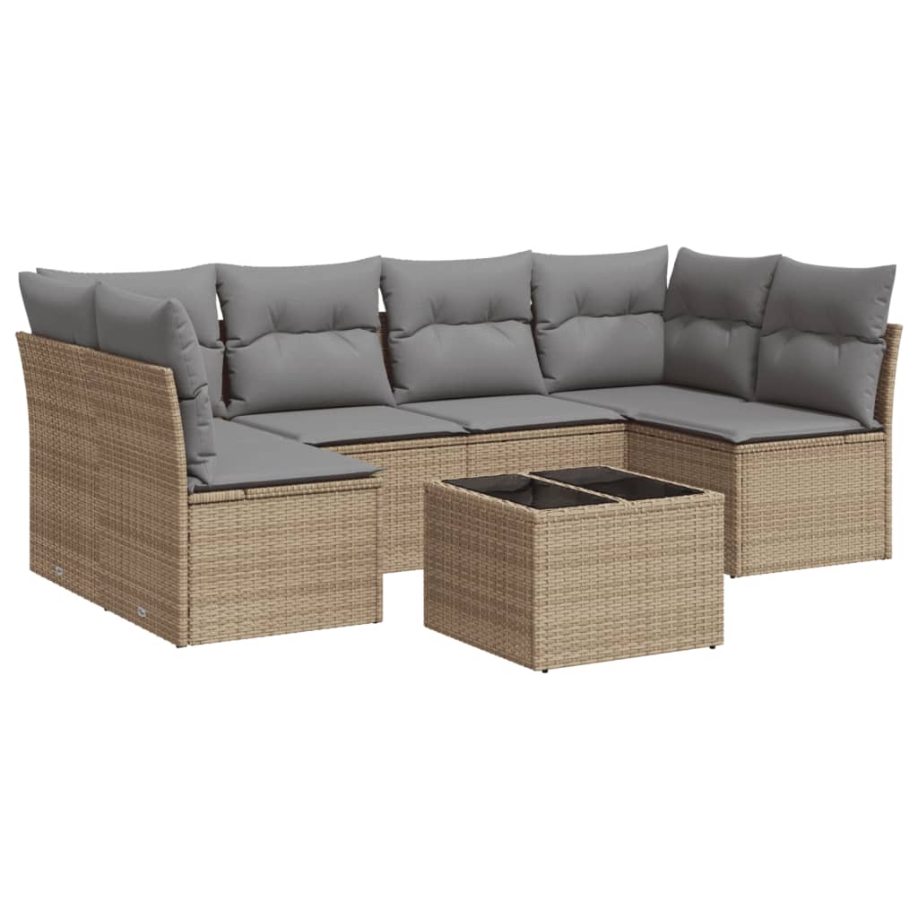 Set Divani da Giardino 7 pz con Cuscini Beige in Polyrattan