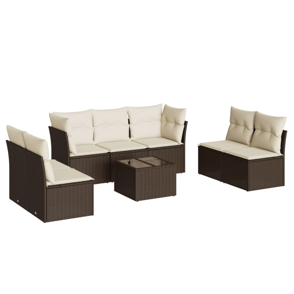 Set Divani da Giardino 8 pz con Cuscini Marrone in Polyrattan