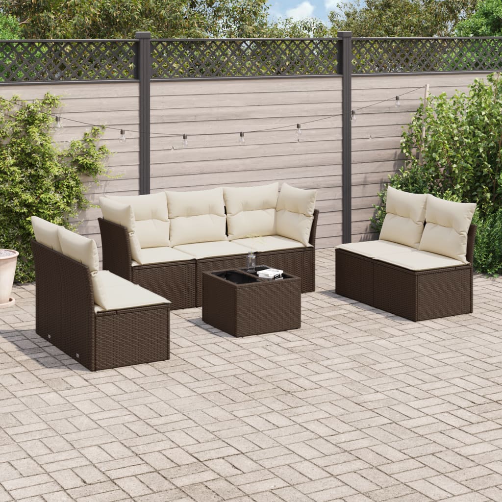 Set Divani da Giardino 8 pz con Cuscini Marrone in Polyrattan