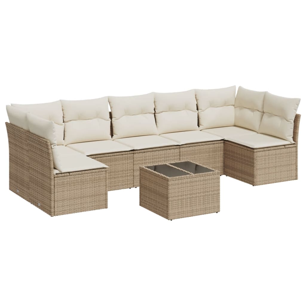 Set Divano da Giardino 8 pz con Cuscini Beige in Polyrattan