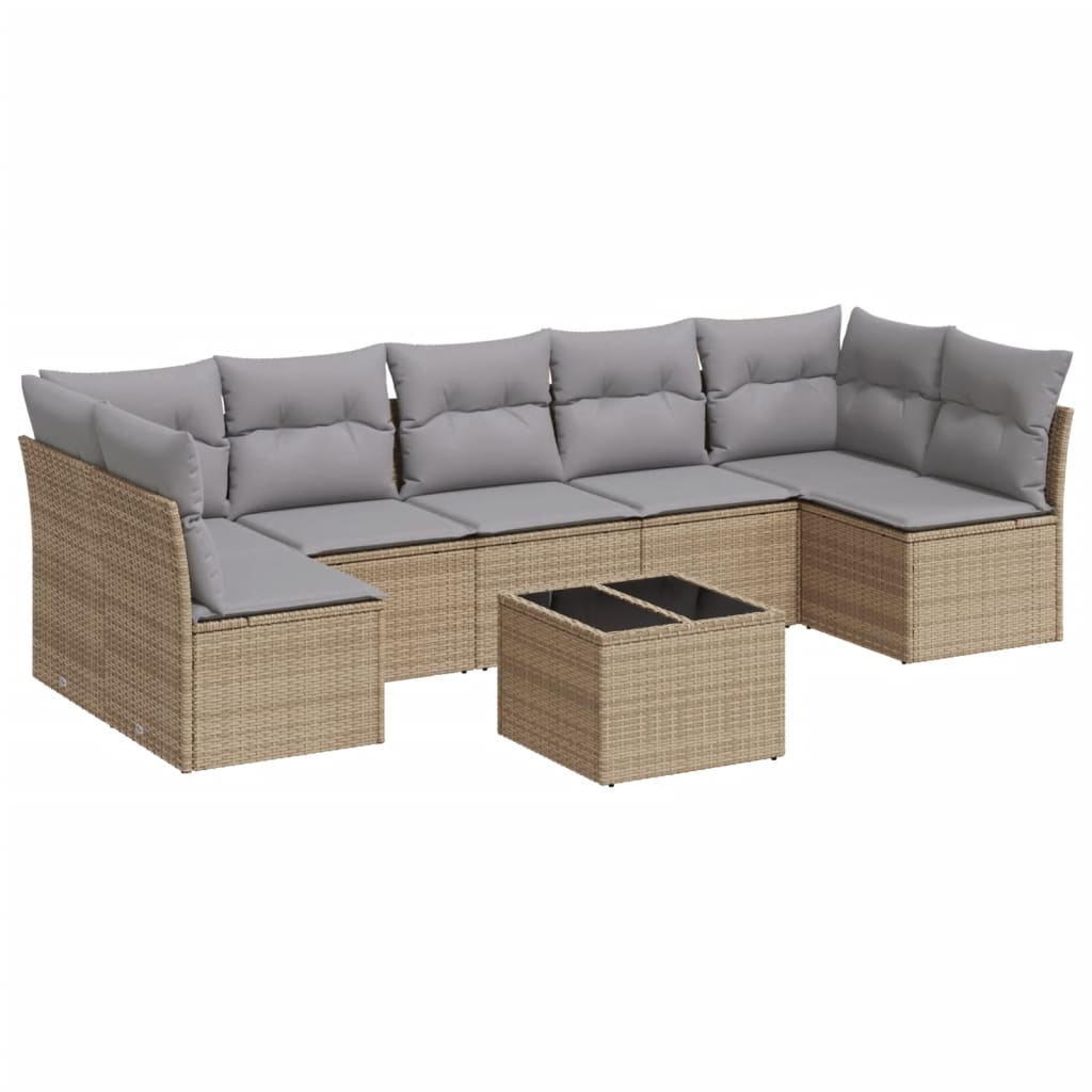 Set Divano da Giardino 8 pz con Cuscini Beige in Polyrattan