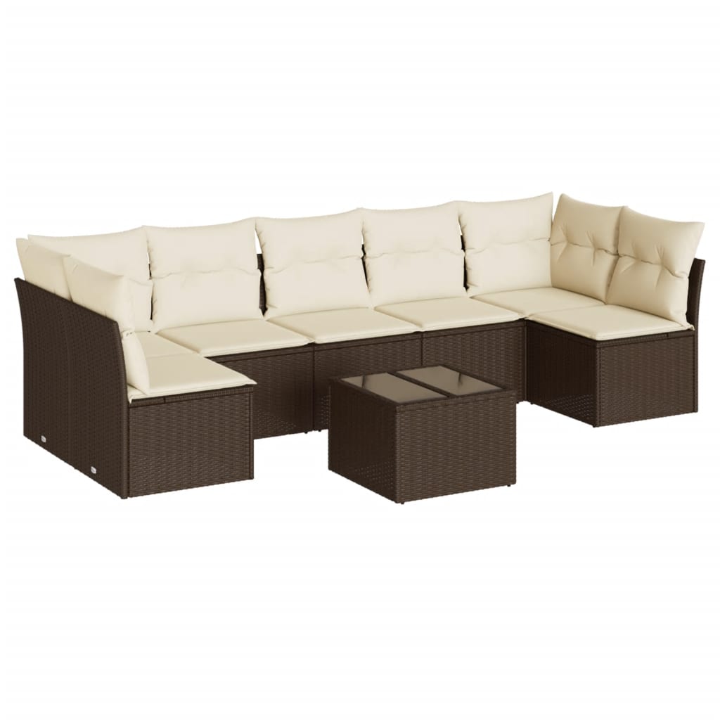 Set Divani da Giardino 8 pz con Cuscini Marrone in Polyrattan