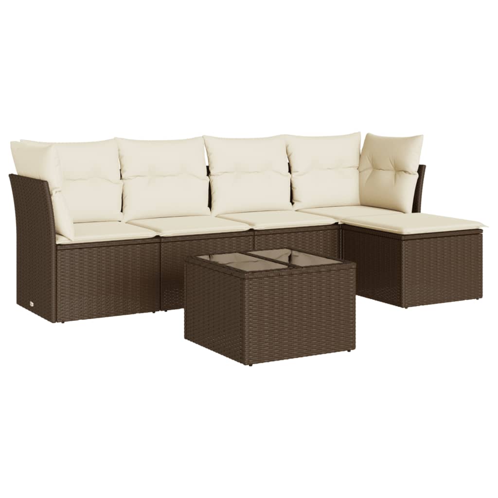 Set Divano da Giardino 6 pz con Cuscini Marrone in Polyrattan