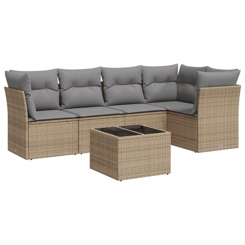 Set Divano da Giardino 6 pz con Cuscini Beige in Polyrattan