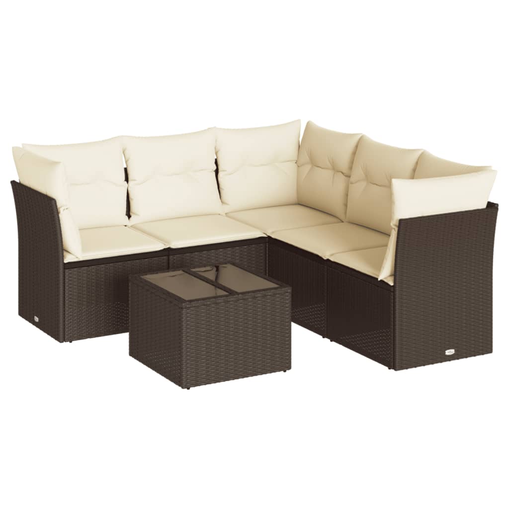 Set Divano da Giardino 6 pz con Cuscini Marrone in Polyrattan