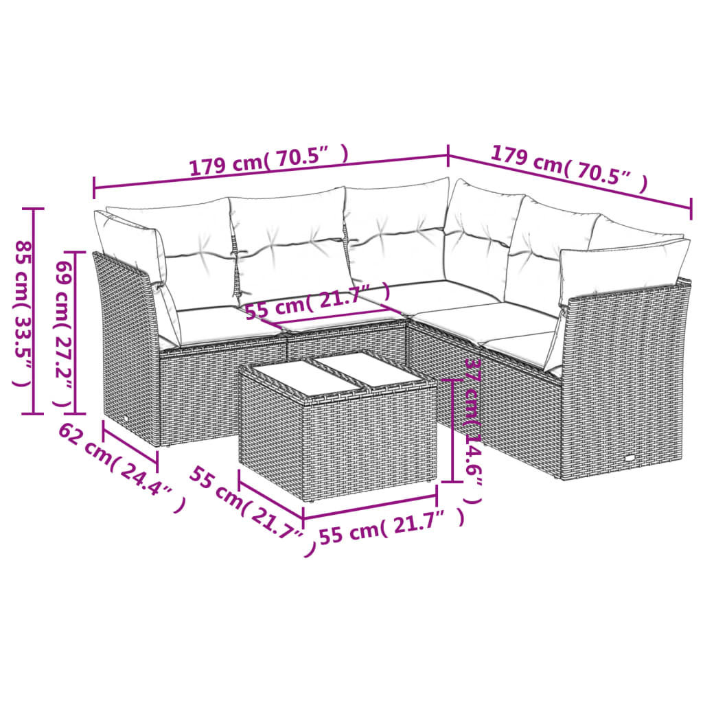 Set Divano da Giardino 6 pz con Cuscini Marrone in Polyrattan