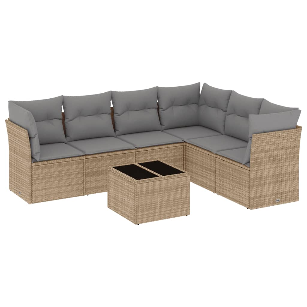 Set Divani da Giardino 7 pz con Cuscini Beige in Polyrattan