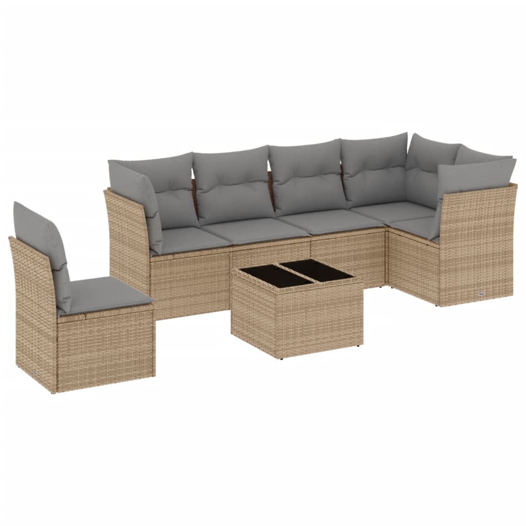 Set Divani da Giardino 7 pz con Cuscini Beige in Polyrattan