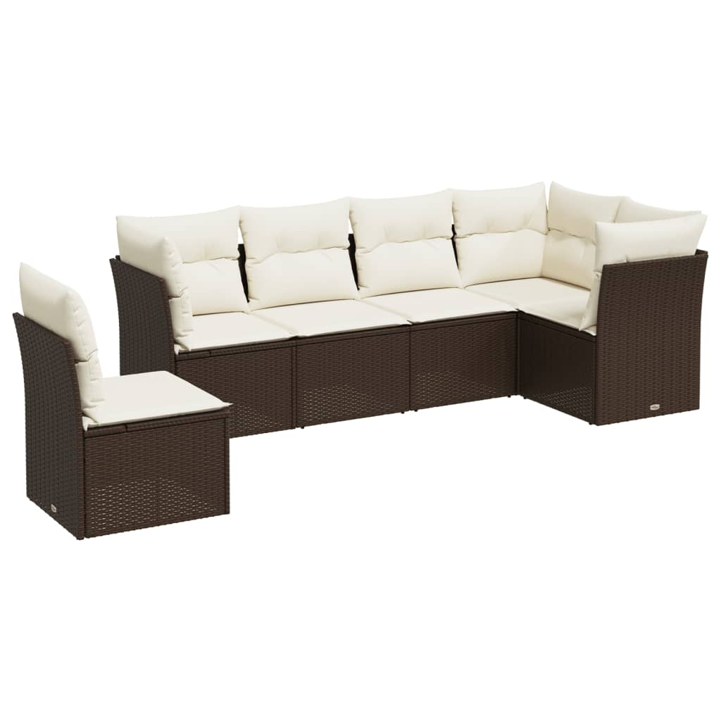 Set Divano da Giardino 7pz con Cuscini Marrone in Polyrattan