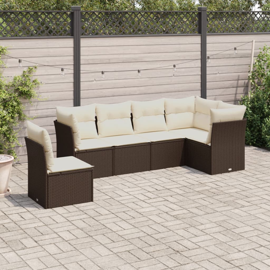 Set Divano da Giardino 7pz con Cuscini Marrone in Polyrattan