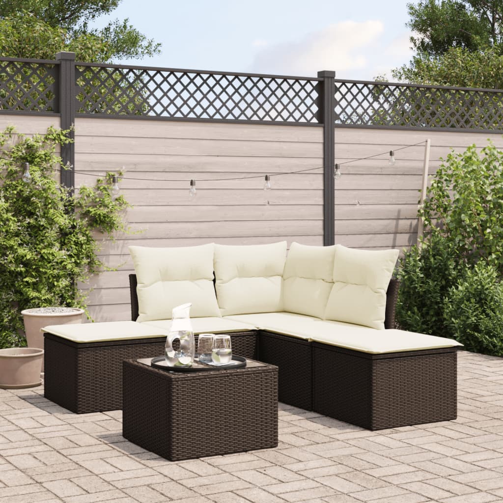 Set Divano da Giardino 6 pz con Cuscini Marrone in Polyrattan