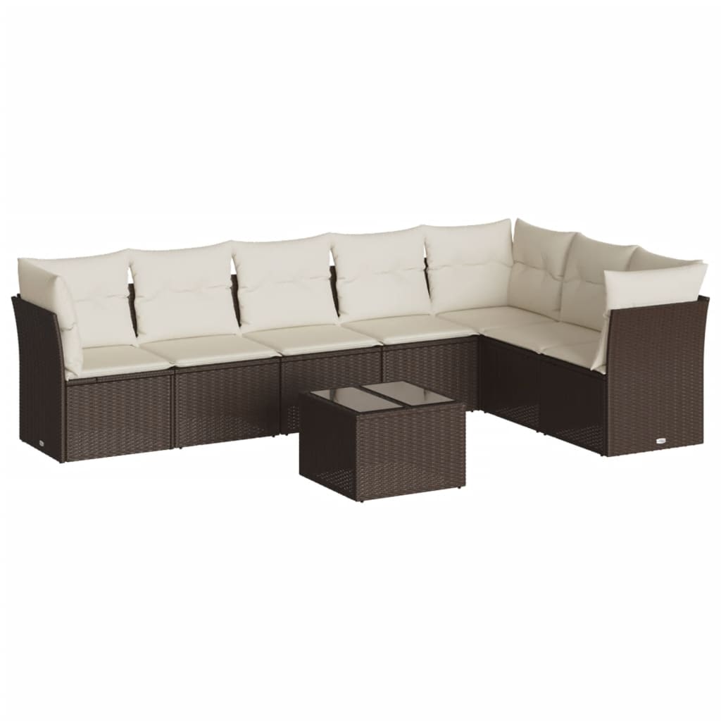 Set Divani da Giardino 8 pz con Cuscini Marrone in Polyrattan