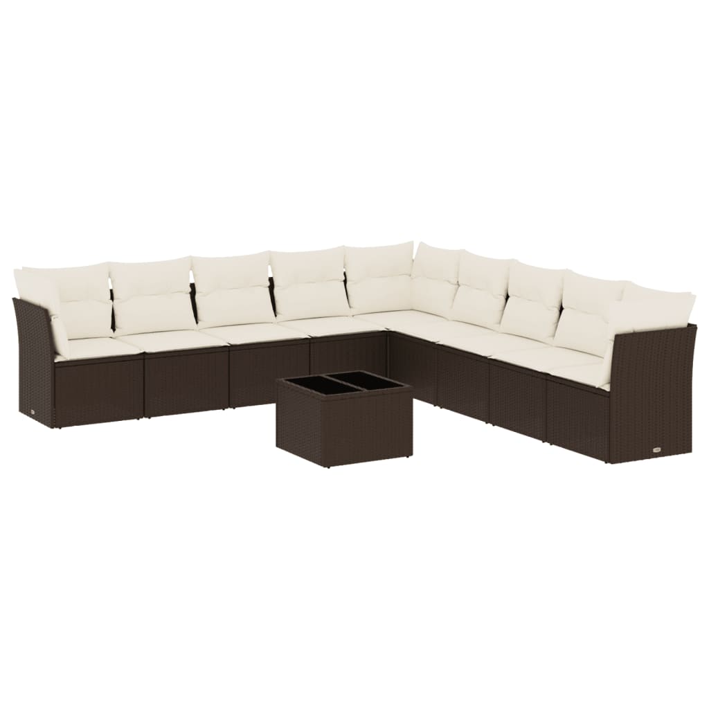 Set Divani da Giardino 10pz con Cuscini in Polyrattan Marrone