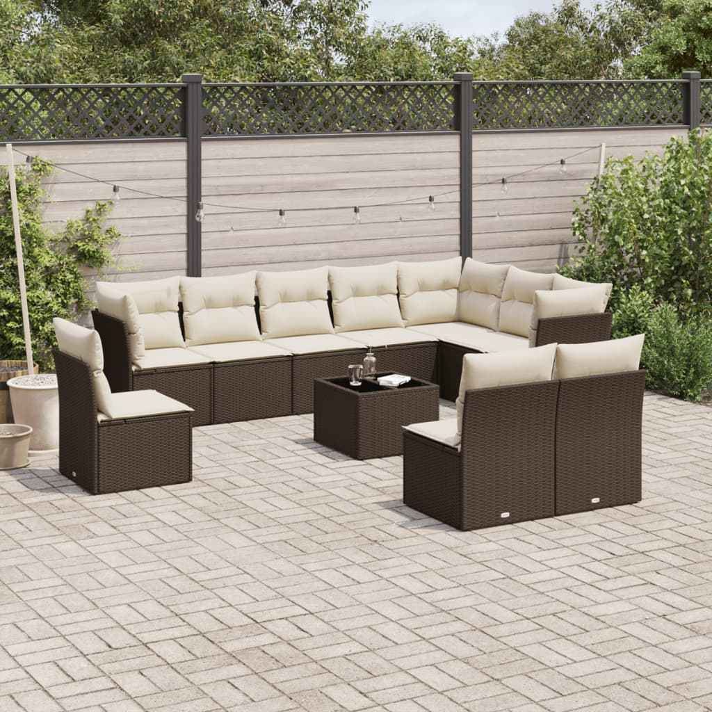 Set Divani da Giardino 11 pz con Cuscini Polyrattan Marrone